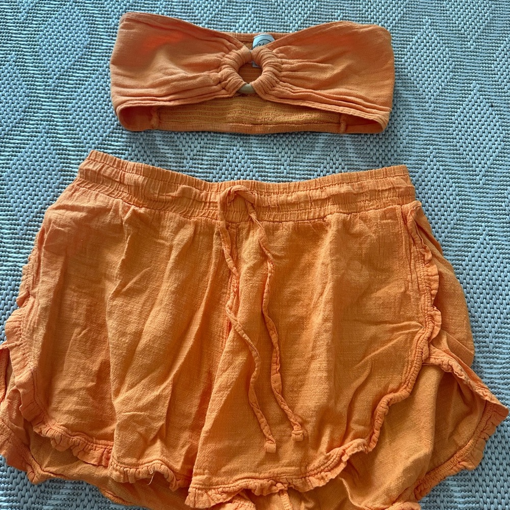 Orange Bandeau Top and Shorts Set